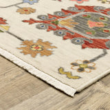 2' X 3' Ivory Yellow Rust Green Grey Pink Orange Blue And Grey Oriental Power Loom Stain Resistant Area Rug With Fringe - Homeroots - Flyclothing LLC