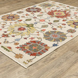 2' X 3' Ivory Yellow Rust Green Grey Pink Orange Blue And Grey Oriental Power Loom Stain Resistant Area Rug With Fringe - Homeroots - Flyclothing LLC