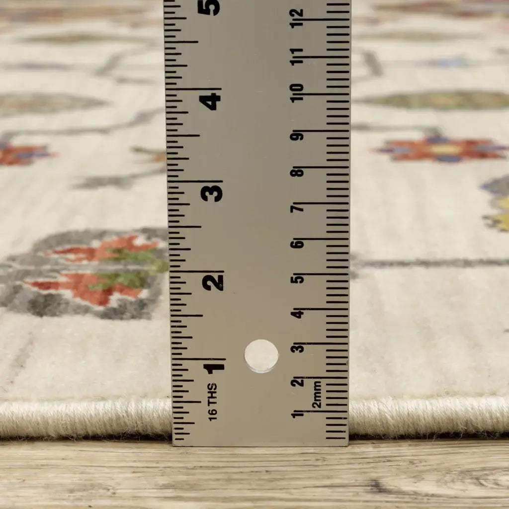 2' X 3' Ivory Yellow Rust Green Grey Pink Orange Blue And Grey Oriental Power Loom Stain Resistant Area Rug With Fringe - Homeroots - Flyclothing LLC