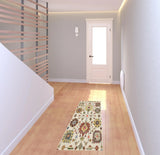 2' X 6' Ivory Yellow Rust Green Grey Pink Orange Blue And Grey Oriental Power Loom Stain Resistant Runner Rug With Fringe - Homeroots - Flyclothing LLC