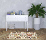 3' X 5' Ivory Yellow Rust Green Grey Pink Orange Blue And Grey Oriental Power Loom Stain Resistant Area Rug With Fringe - Homeroots - Flyclothing LLC