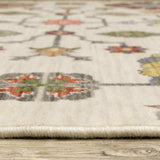 3' X 5' Ivory Yellow Rust Green Grey Pink Orange Blue And Grey Oriental Power Loom Stain Resistant Area Rug With Fringe - Homeroots - Flyclothing LLC