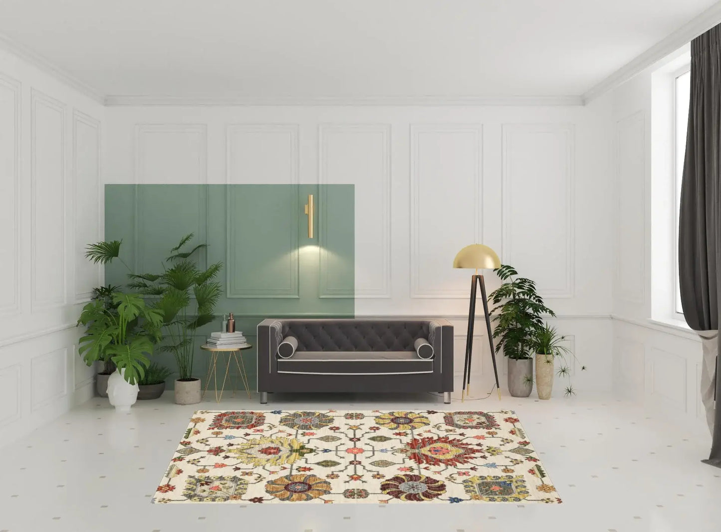 6' X 9' Ivory Yellow Rust Green Grey Pink Orange Blue And Grey Oriental Power Loom Stain Resistant Area Rug With Fringe - Homeroots - Flyclothing LLC