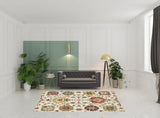 6' X 9' Ivory Yellow Rust Green Grey Pink Orange Blue And Grey Oriental Power Loom Stain Resistant Area Rug With Fringe - Homeroots - Flyclothing LLC