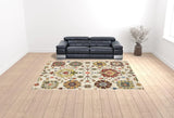 10' X 13' Ivory Yellow Rust Green Grey Pink Orange Blue And Grey Oriental Power Loom Stain Resistant Area Rug With Fringe - Homeroots - Flyclothing LLC
