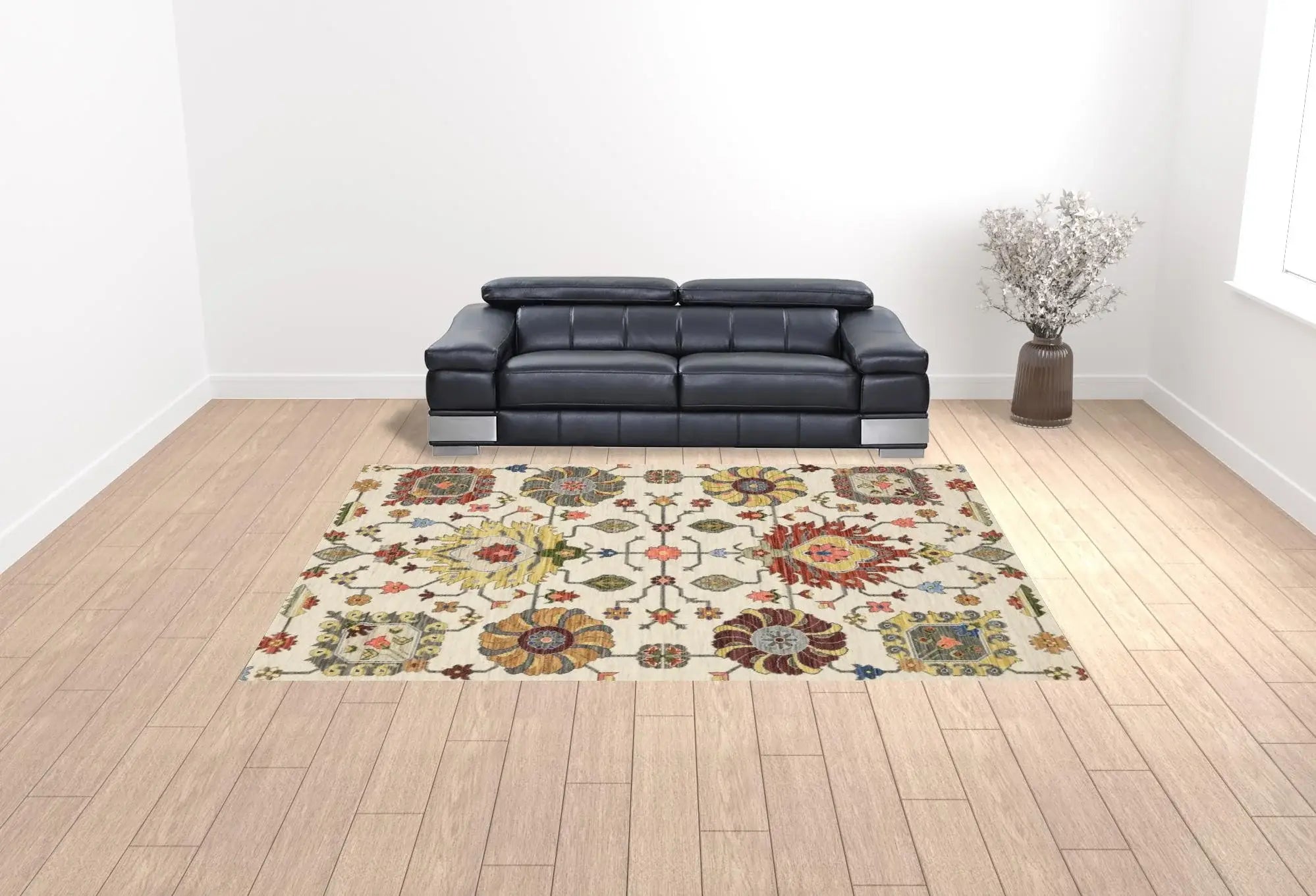 10' X 13' Ivory Yellow Rust Green Grey Pink Orange Blue And Grey Oriental Power Loom Stain Resistant Area Rug With Fringe - Homeroots - Flyclothing LLC