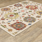 10' X 13' Ivory Yellow Rust Green Grey Pink Orange Blue And Grey Oriental Power Loom Stain Resistant Area Rug With Fringe - Homeroots - Flyclothing LLC