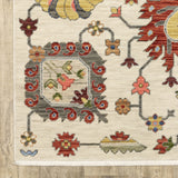 10' X 13' Ivory Yellow Rust Green Grey Pink Orange Blue And Grey Oriental Power Loom Stain Resistant Area Rug With Fringe - Homeroots