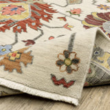 10' X 13' Ivory Yellow Rust Green Grey Pink Orange Blue And Grey Oriental Power Loom Stain Resistant Area Rug With Fringe - Homeroots - Flyclothing LLC
