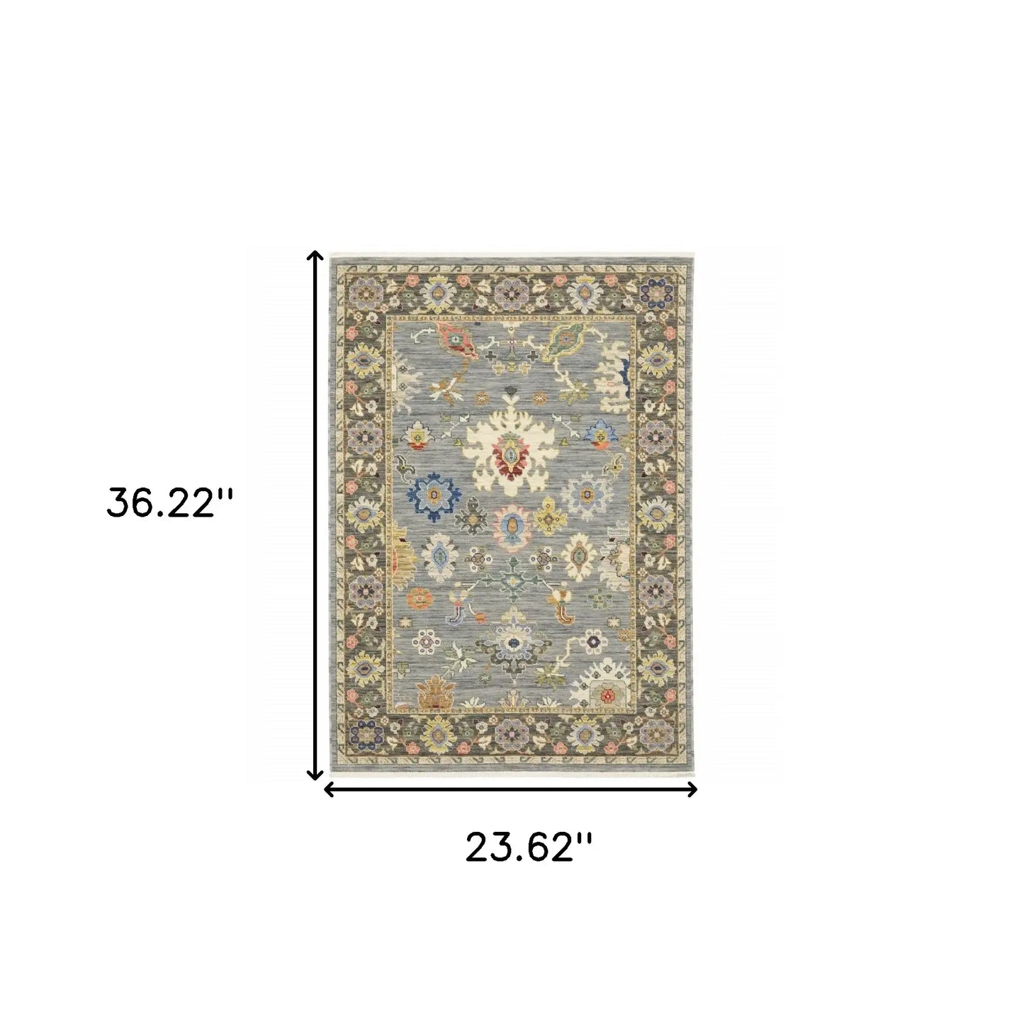 2' X 3' Blue Grey Gold Green Pink Orange Ivory And Red Oriental Power Loom Stain Resistant Area Rug With Fringe - Homeroots - Flyclothing LLC