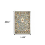 2' X 3' Blue Grey Gold Green Pink Orange Ivory And Red Oriental Power Loom Stain Resistant Area Rug With Fringe - Homeroots - Flyclothing LLC