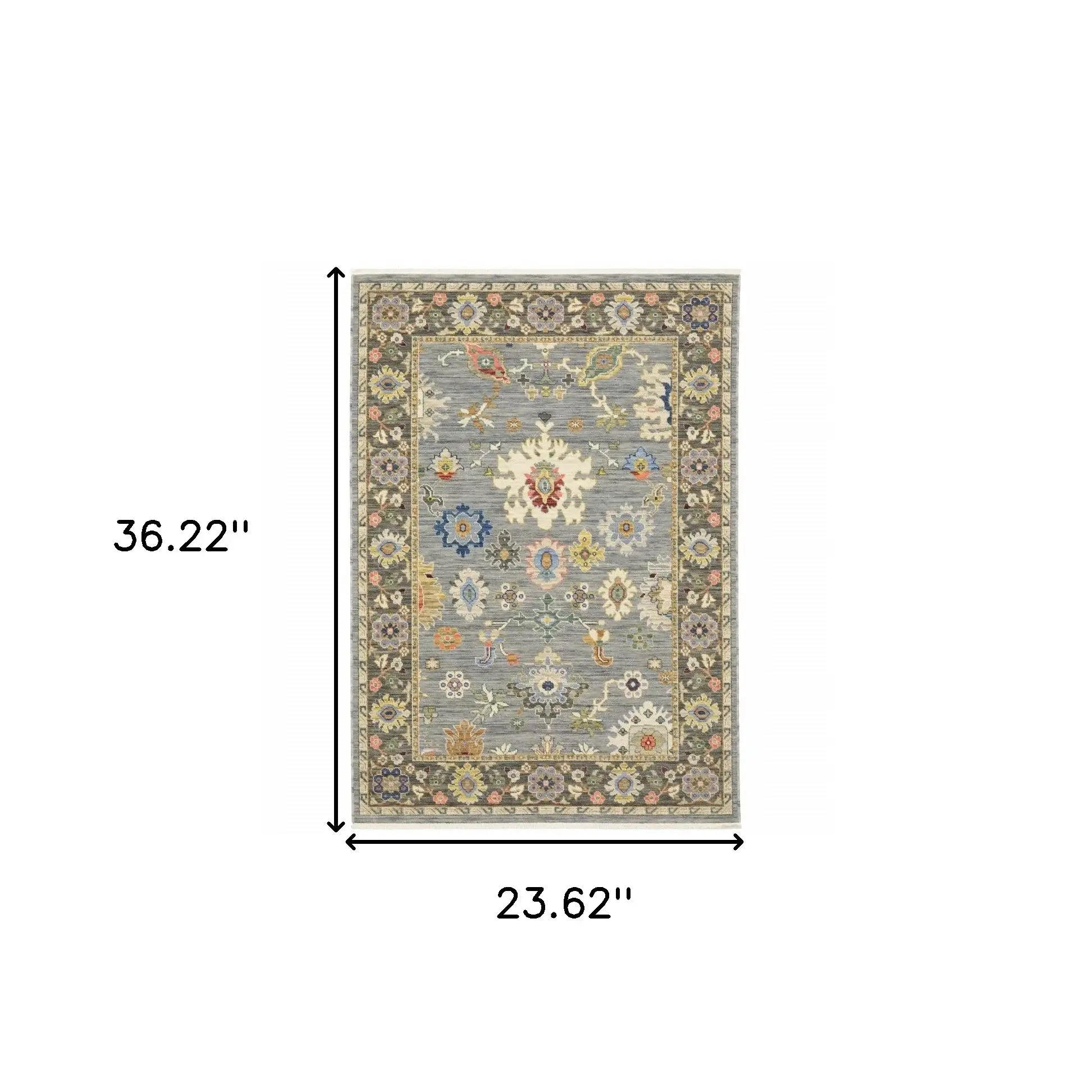 2' X 3' Blue Grey Gold Green Pink Orange Ivory And Red Oriental Power Loom Stain Resistant Area Rug With Fringe - Homeroots - Flyclothing LLC