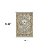 2' X 3' Blue Grey Gold Green Pink Orange Ivory And Red Oriental Power Loom Stain Resistant Area Rug With Fringe - Homeroots - Flyclothing LLC