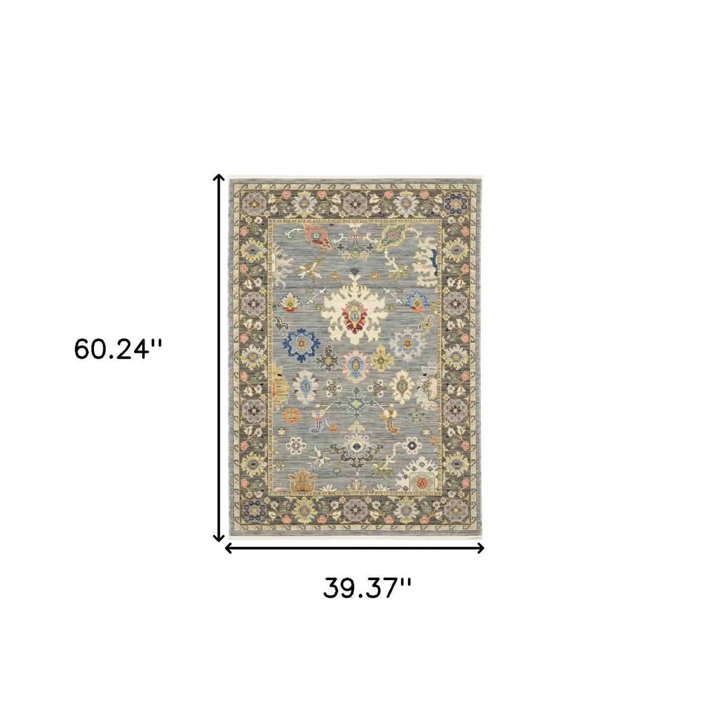 3' X 5' Blue Grey Gold Green Pink Orange Ivory And Red Oriental Power Loom Stain Resistant Area Rug With Fringe - Homeroots - Flyclothing LLC