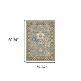 3' X 5' Blue Grey Gold Green Pink Orange Ivory And Red Oriental Power Loom Stain Resistant Area Rug With Fringe - Homeroots - Flyclothing LLC
