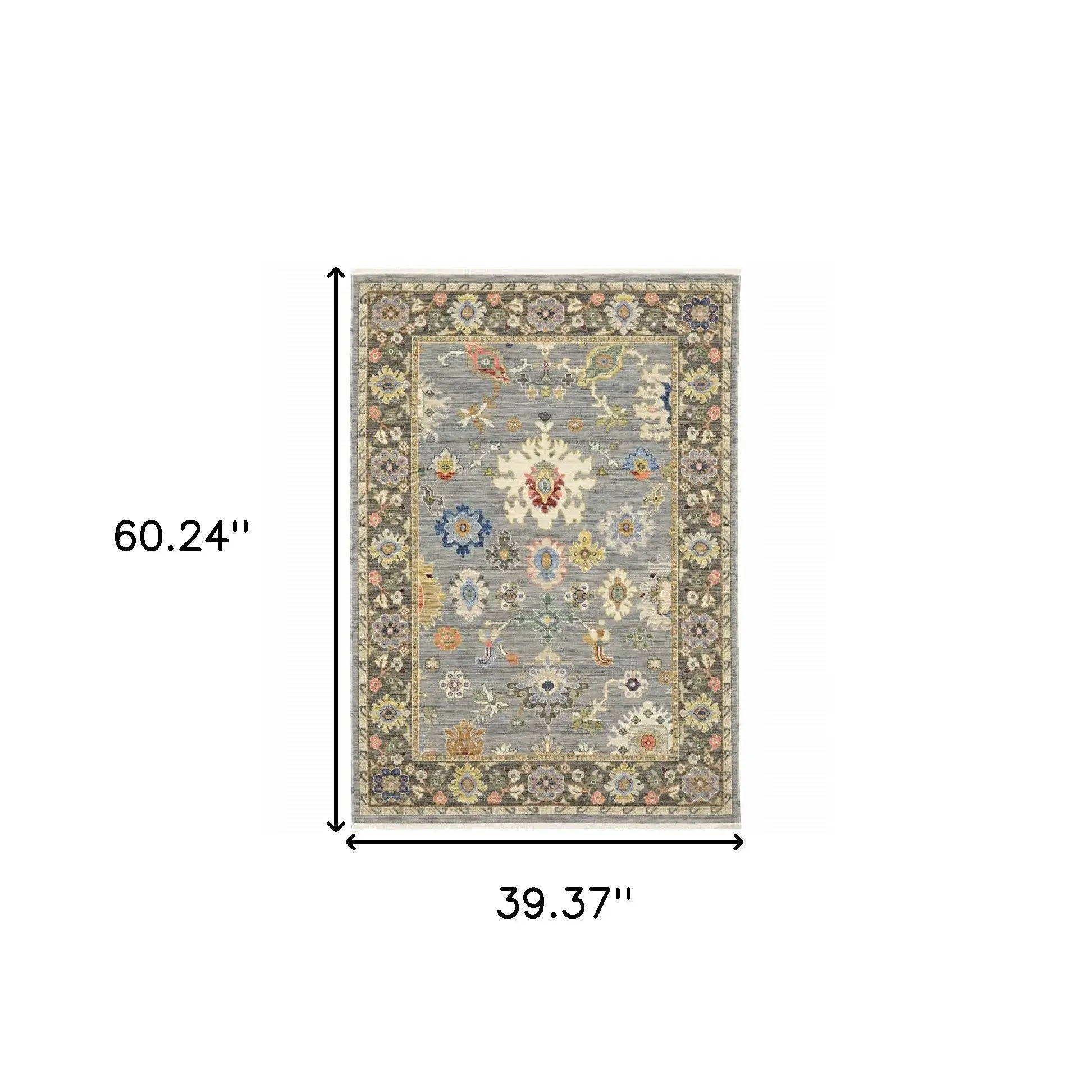 3' X 5' Blue Grey Gold Green Pink Orange Ivory And Red Oriental Power Loom Stain Resistant Area Rug With Fringe - Homeroots - Flyclothing LLC