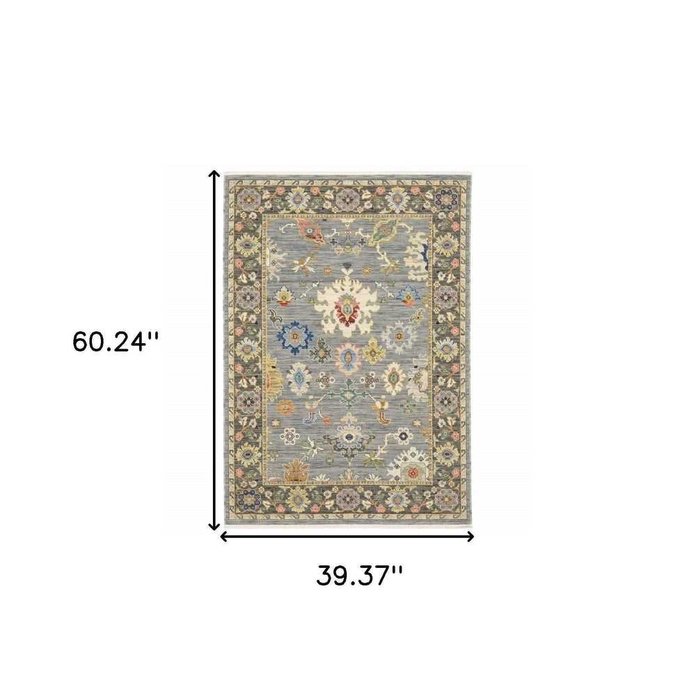 3' X 5' Blue Grey Gold Green Pink Orange Ivory And Red Oriental Power Loom Stain Resistant Area Rug With Fringe - Homeroots - Flyclothing LLC