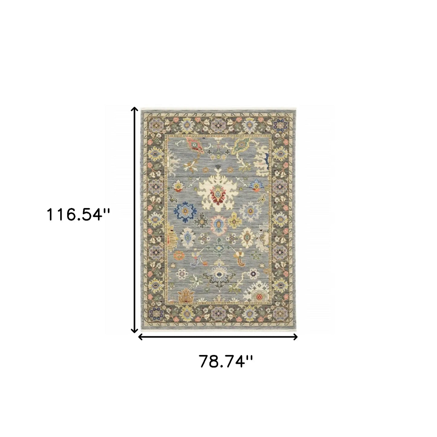 6' X 9' Blue Grey Gold Green Pink Orange Ivory And Red Oriental Power Loom Stain Resistant Area Rug With Fringe - Homeroots - Flyclothing LLC
