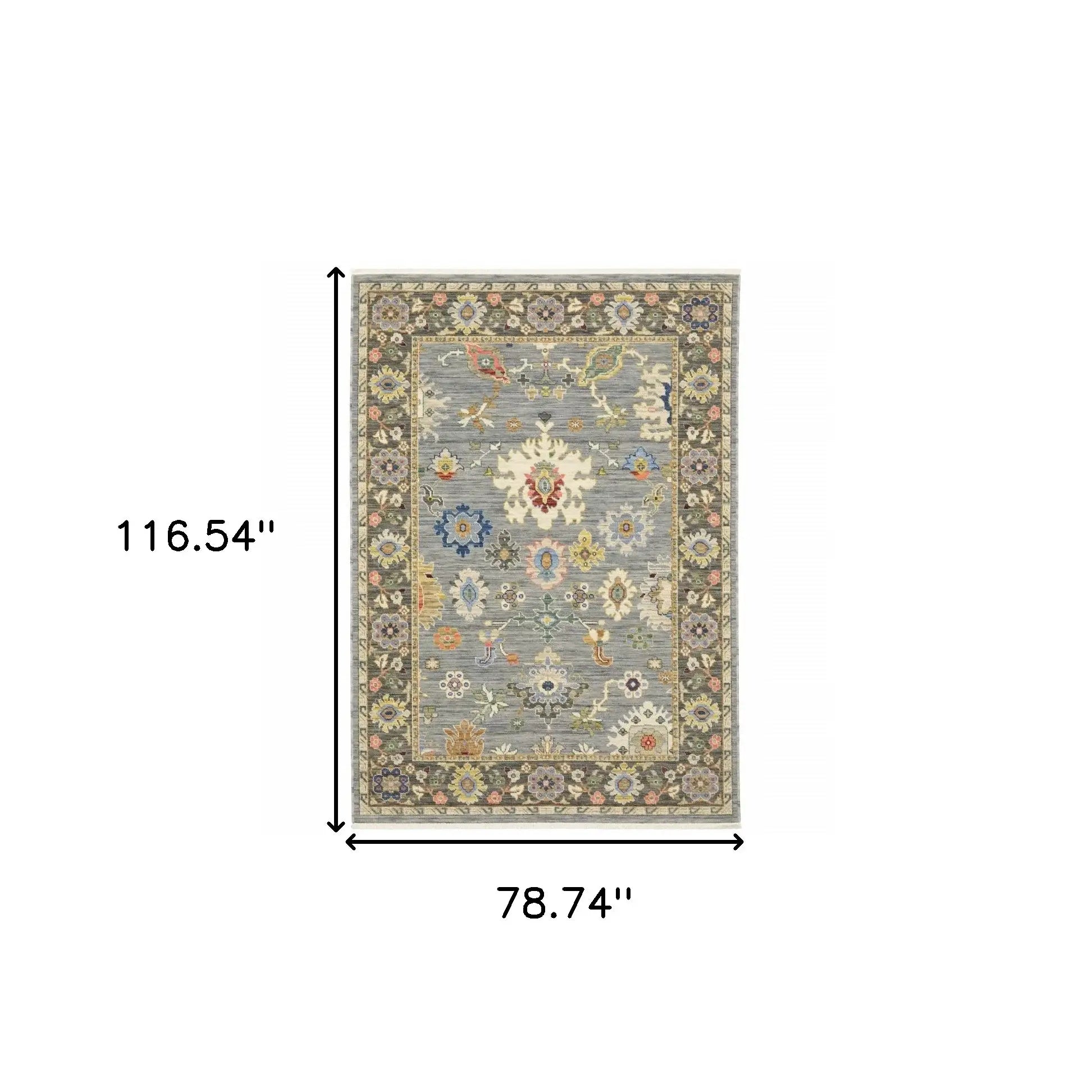 6' X 9' Blue Grey Gold Green Pink Orange Ivory And Red Oriental Power Loom Stain Resistant Area Rug With Fringe - Homeroots - Flyclothing LLC