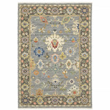 8' X 11' Blue Grey Gold Green Pink Orange Ivory And Red Oriental Power Loom Stain Resistant Area Rug With Fringe - Homeroots - Flyclothing LLC