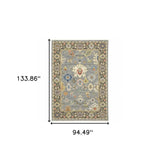 8' X 11' Blue Grey Gold Green Pink Orange Ivory And Red Oriental Power Loom Stain Resistant Area Rug With Fringe - Homeroots - Flyclothing LLC