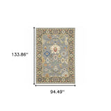 8' X 11' Blue Grey Gold Green Pink Orange Ivory And Red Oriental Power Loom Stain Resistant Area Rug With Fringe - Homeroots - Flyclothing LLC