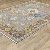 8' X 11' Blue Grey Gold Green Pink Orange Ivory And Red Oriental Power Loom Stain Resistant Area Rug With Fringe - Homeroots - Flyclothing LLC