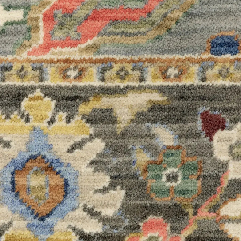 8' X 11' Blue Grey Gold Green Pink Orange Ivory And Red Oriental Power Loom Stain Resistant Area Rug With Fringe - Homeroots - Flyclothing LLC