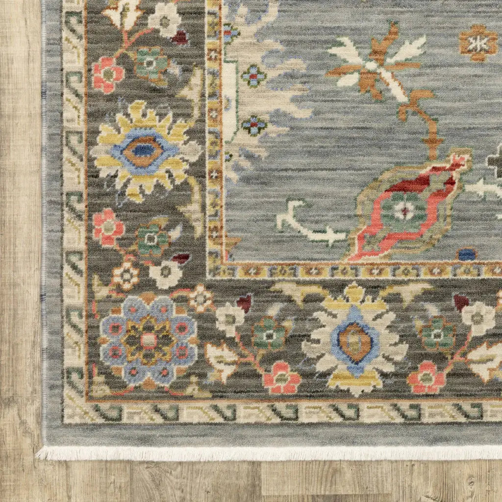 8' X 11' Blue Grey Gold Green Pink Orange Ivory And Red Oriental Power Loom Stain Resistant Area Rug With Fringe - Homeroots - Flyclothing LLC