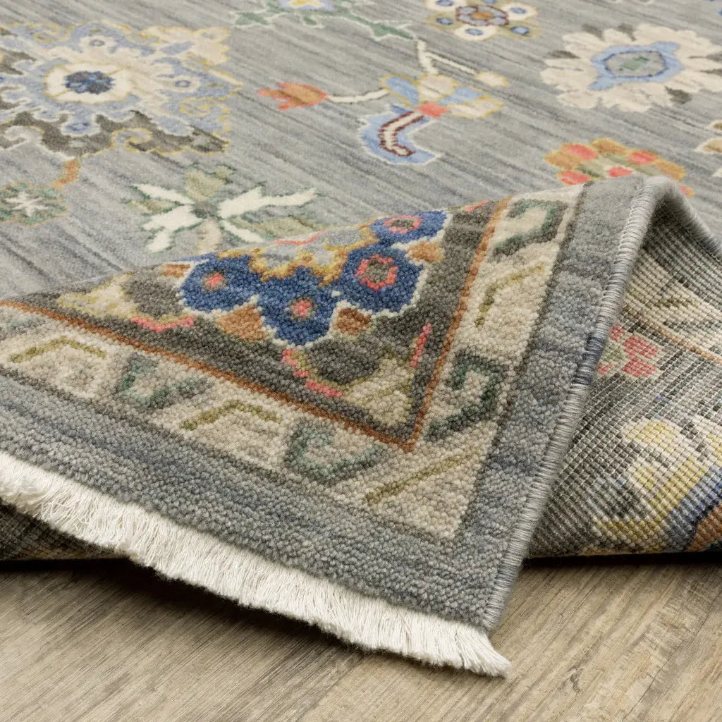 8' X 11' Blue Grey Gold Green Pink Orange Ivory And Red Oriental Power Loom Stain Resistant Area Rug With Fringe - Homeroots - Flyclothing LLC