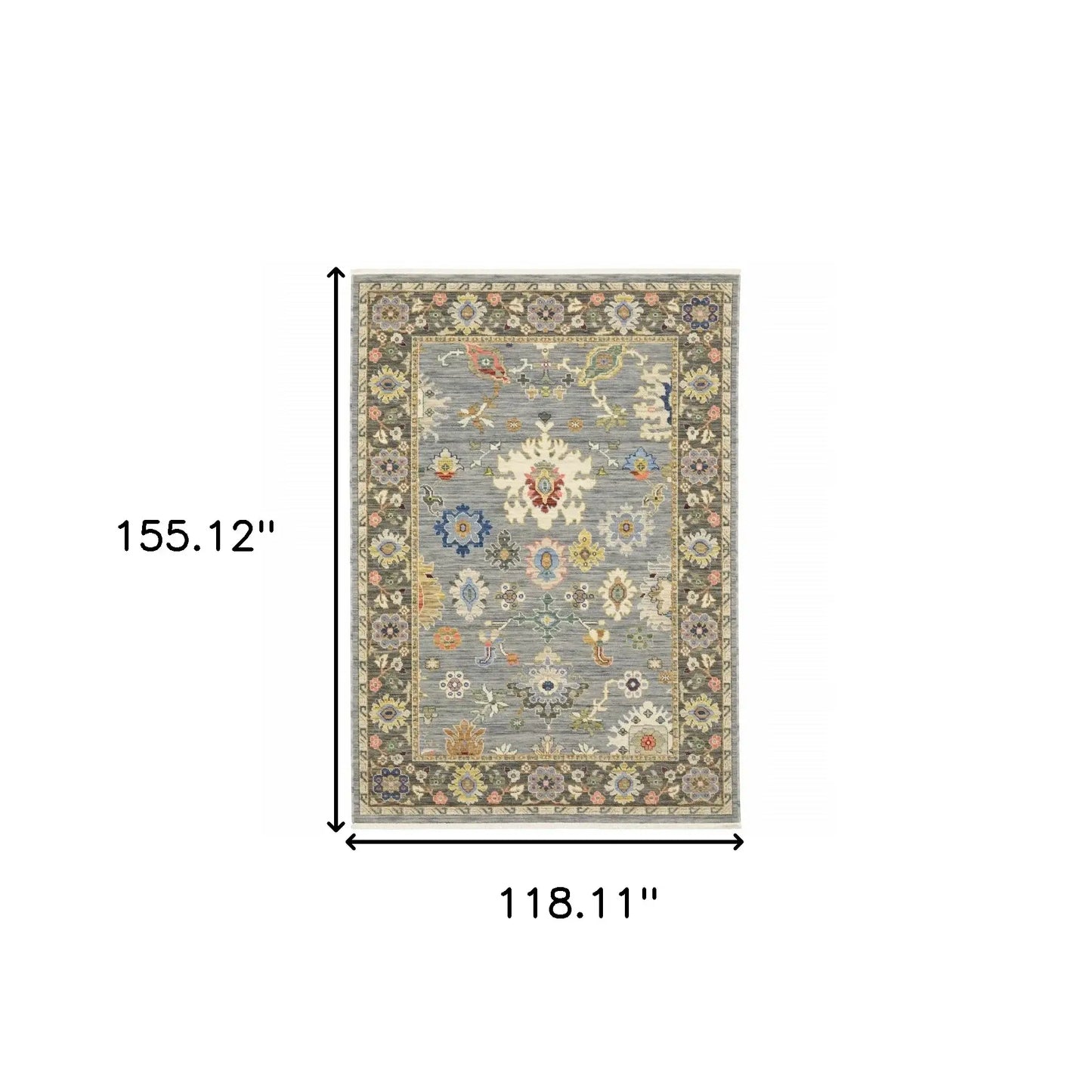 10' X 13' Blue Grey Gold Green Pink Orange Ivory And Red Oriental Power Loom Stain Resistant Area Rug With Fringe - Homeroots - Flyclothing LLC