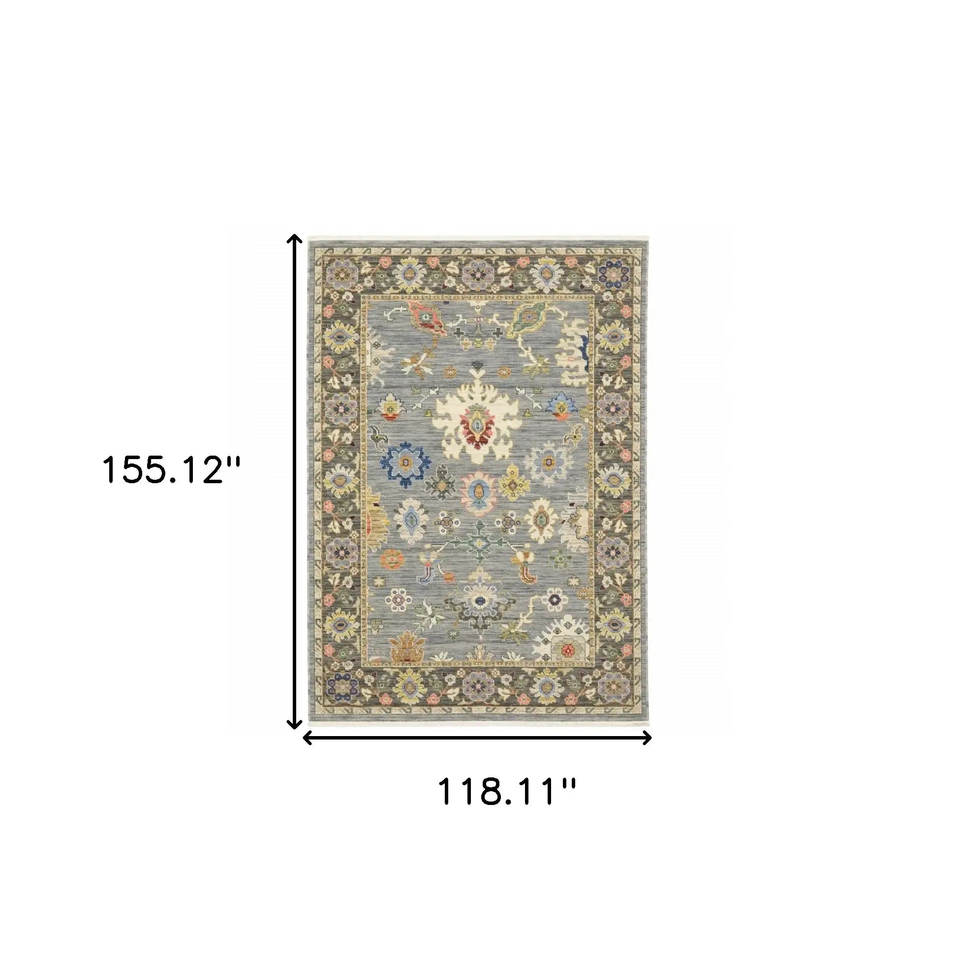 10' X 13' Blue Grey Gold Green Pink Orange Ivory And Red Oriental Power Loom Stain Resistant Area Rug With Fringe - Homeroots - Flyclothing LLC