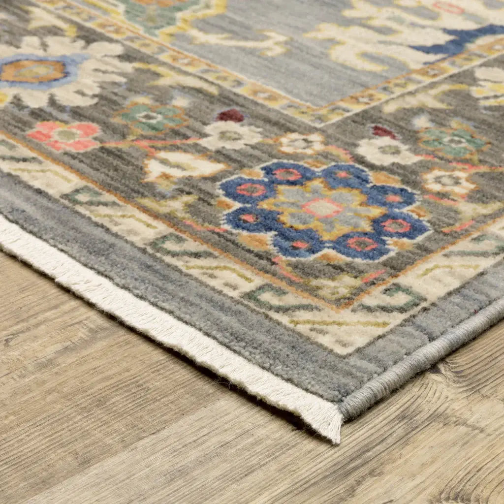 10' X 13' Blue Grey Gold Green Pink Orange Ivory And Red Oriental Power Loom Stain Resistant Area Rug With Fringe - Homeroots - Flyclothing LLC