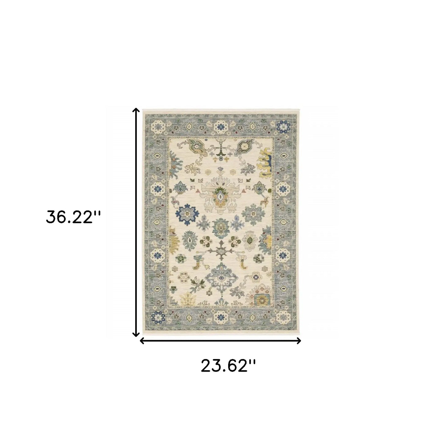 2' X 3' Ivory Blue Grey Teal Gold Green And Rust Oriental Power Loom Stain Resistant Area Rug With Fringe - Homeroots - Flyclothing LLC