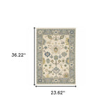 2' X 3' Ivory Blue Grey Teal Gold Green And Rust Oriental Power Loom Stain Resistant Area Rug With Fringe - Homeroots - Flyclothing LLC
