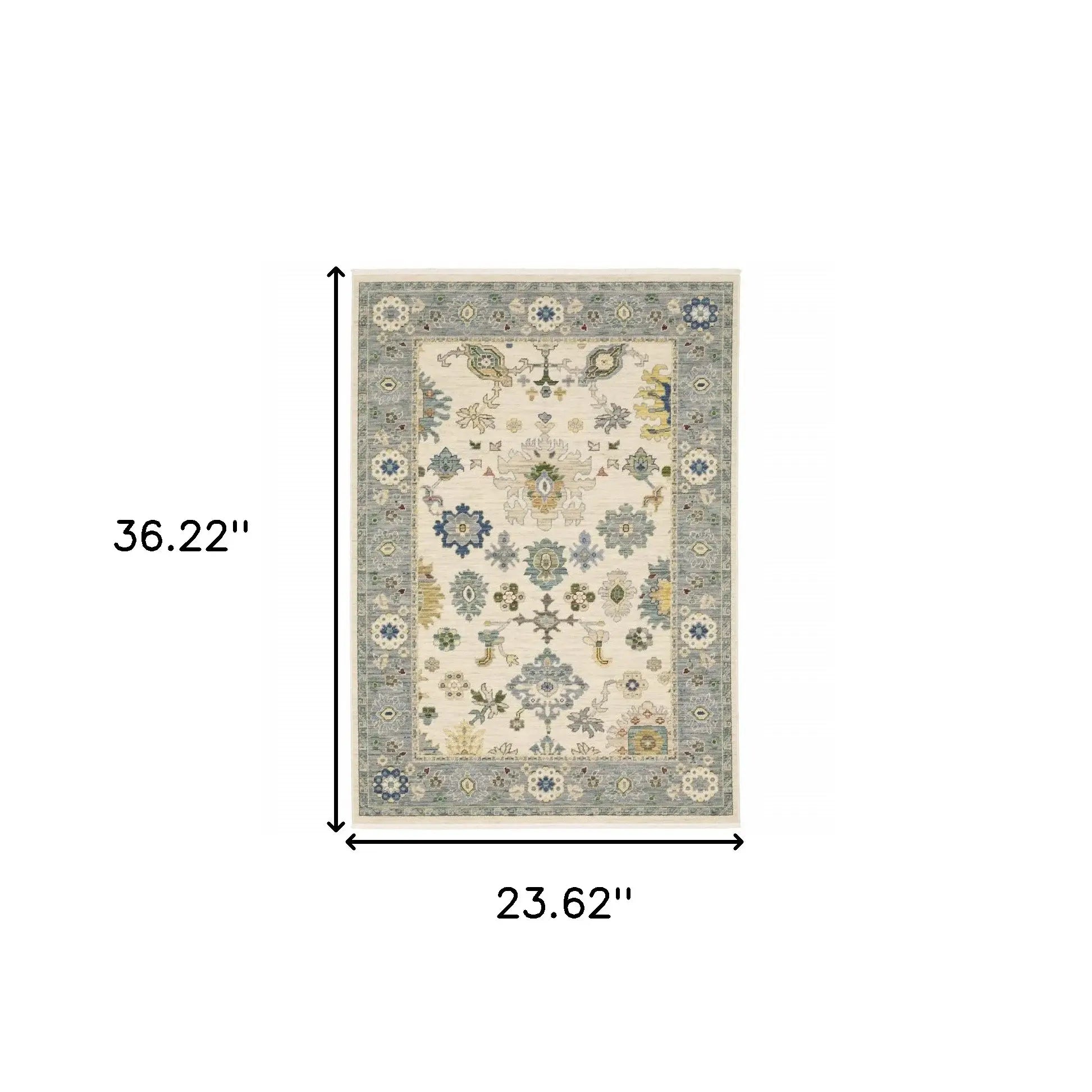 2' X 3' Ivory Blue Grey Teal Gold Green And Rust Oriental Power Loom Stain Resistant Area Rug With Fringe - Homeroots - Flyclothing LLC