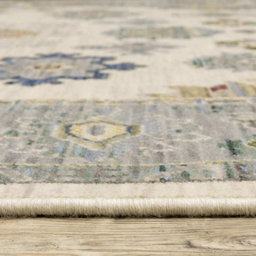 2' X 3' Ivory Blue Grey Teal Gold Green And Rust Oriental Power Loom Stain Resistant Area Rug With Fringe - Homeroots - Flyclothing LLC