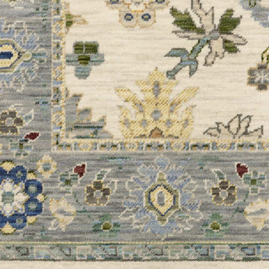 2' X 6' Ivory Blue Grey Teal Gold Green And Rust Oriental Power Loom Stain Resistant Runner Rug With Fringe - Homeroots - Flyclothing LLC