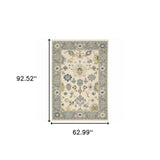 5' X 8' Ivory Blue Grey Teal Gold Green And Rust Oriental Power Loom Stain Resistant Area Rug With Fringe - Homeroots - Flyclothing LLC