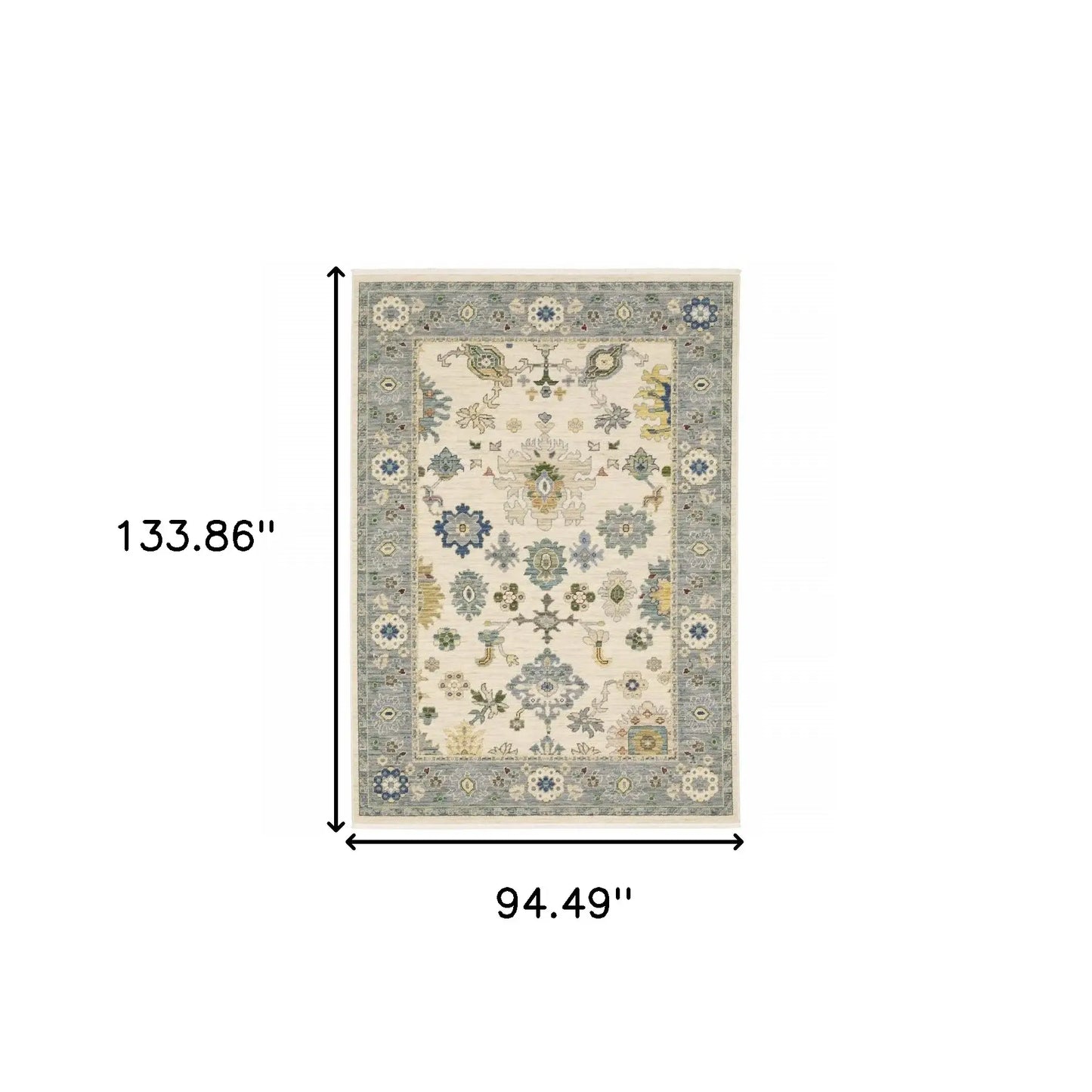 8' X 11' Ivory Blue Grey Teal Gold Green And Rust Oriental Power Loom Stain Resistant Area Rug With Fringe - Homeroots - Flyclothing LLC