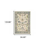 8' X 11' Ivory Blue Grey Teal Gold Green And Rust Oriental Power Loom Stain Resistant Area Rug With Fringe - Homeroots - Flyclothing LLC