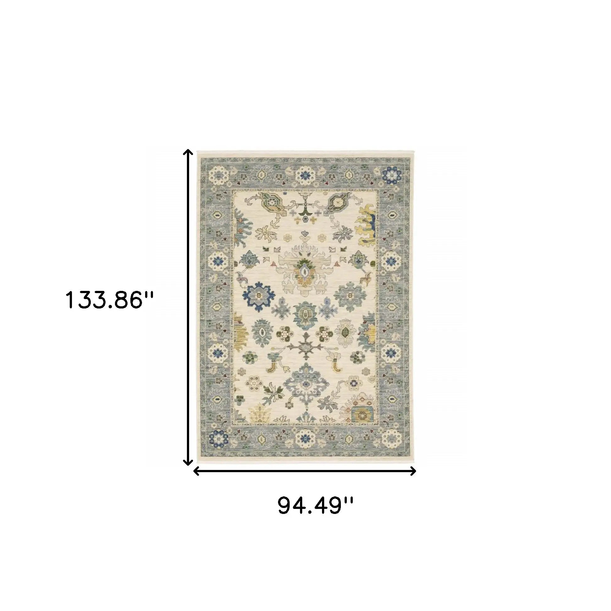 8' X 11' Ivory Blue Grey Teal Gold Green And Rust Oriental Power Loom Stain Resistant Area Rug With Fringe - Homeroots - Flyclothing LLC