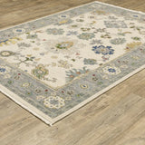 10' X 13' Ivory Blue Grey Teal Gold Green And Rust Oriental Power Loom Stain Resistant Area Rug With Fringe - Homeroots - Flyclothing LLC