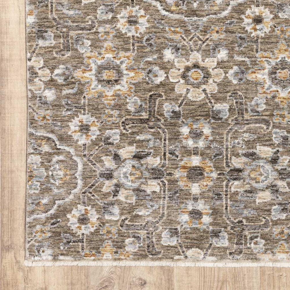 2' X 8' Grey And Tan Floral Power Loom Stain Resistant Runner Rug With Fringe - Homeroots - Flyclothing LLC
