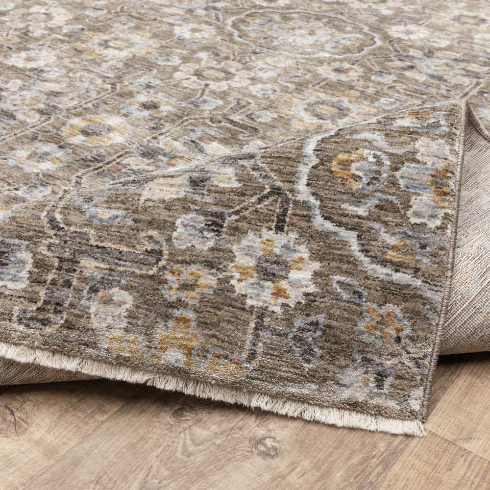 2' X 8' Grey And Tan Floral Power Loom Stain Resistant Runner Rug With Fringe - Homeroots - Flyclothing LLC
