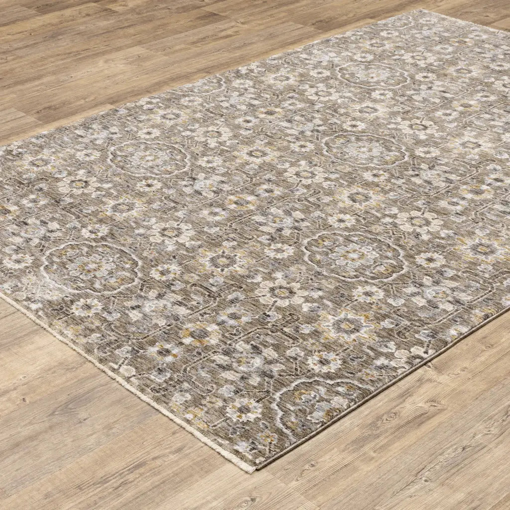 2' X 3' Grey And Tan Floral Power Loom Stain Resistant Area Rug With Fringe - Homeroots - Flyclothing LLC