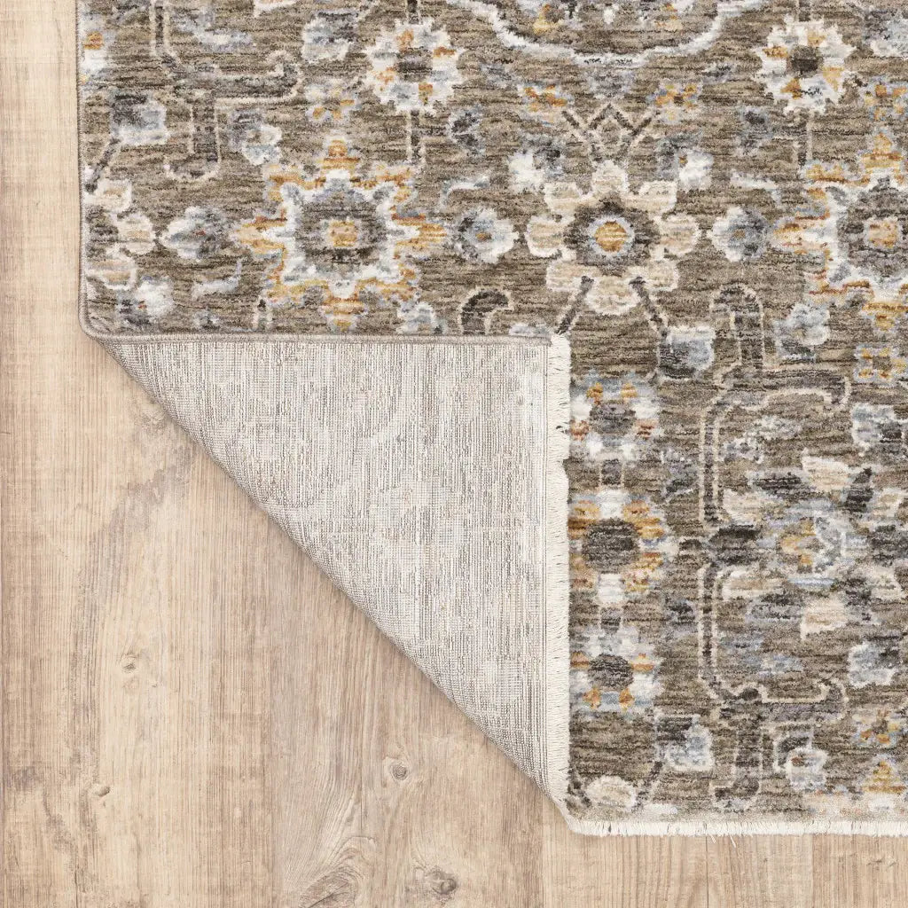 2' X 3' Grey And Tan Floral Power Loom Stain Resistant Area Rug With Fringe - Homeroots - Flyclothing LLC