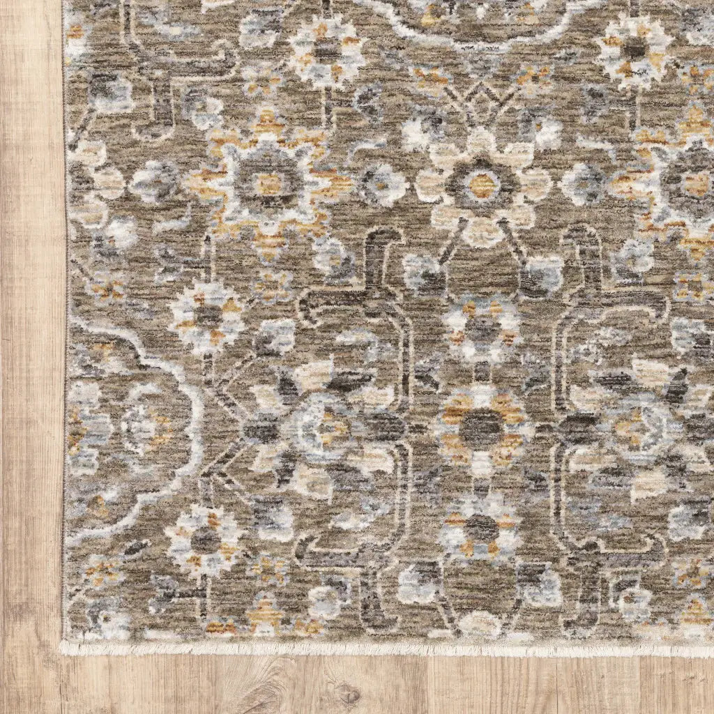 2' X 3' Grey And Tan Floral Power Loom Stain Resistant Area Rug With Fringe - Homeroots - Flyclothing LLC