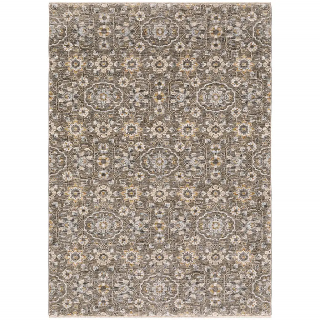 5' X 8' Grey And Tan Floral Power Loom Stain Resistant Area Rug With Fringe - Homeroots - Flyclothing LLC
