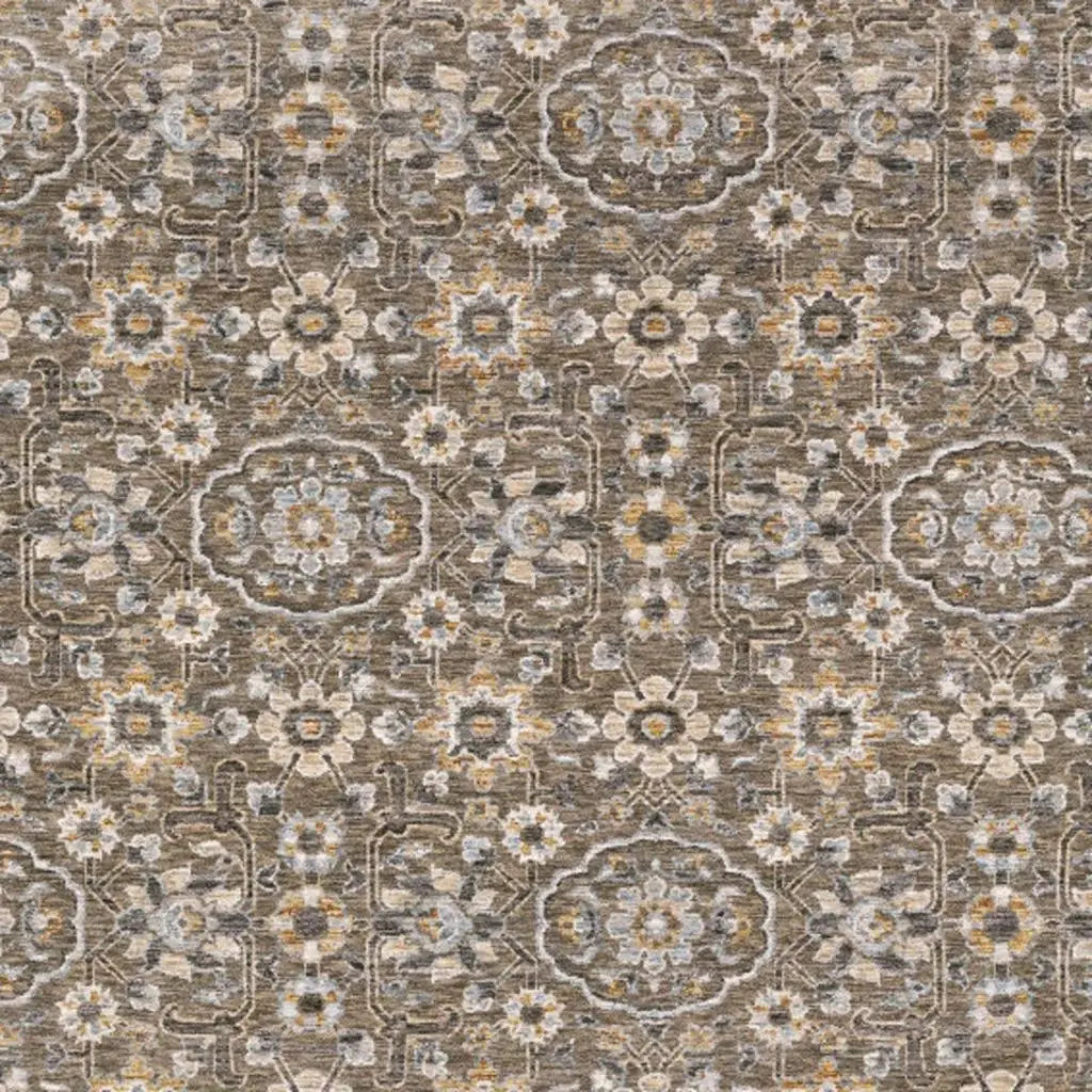5' X 8' Grey And Tan Floral Power Loom Stain Resistant Area Rug With Fringe - Homeroots - Flyclothing LLC